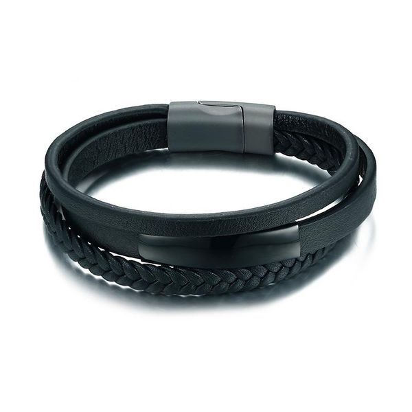 

charm bracelets fashion men accessories casual three layers black leather magnet clasp cool sporty wristband jewelry, Golden;silver