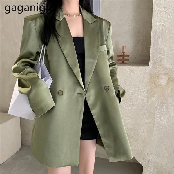 

gaganight fashion women green loose blazer long sleeve single breasted retro coat spring autumn casual maxi blazers chic korean, White;black