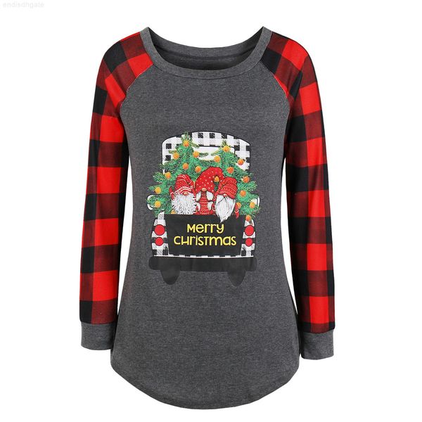 

women's bottom coat lettered plaid crew neck long sleeve t-shirt 312, Black;brown