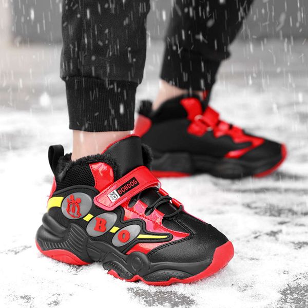 

babudou boys' big plush warm sports middle children's basketball primary school students' fashionable cotton sho, Black;red