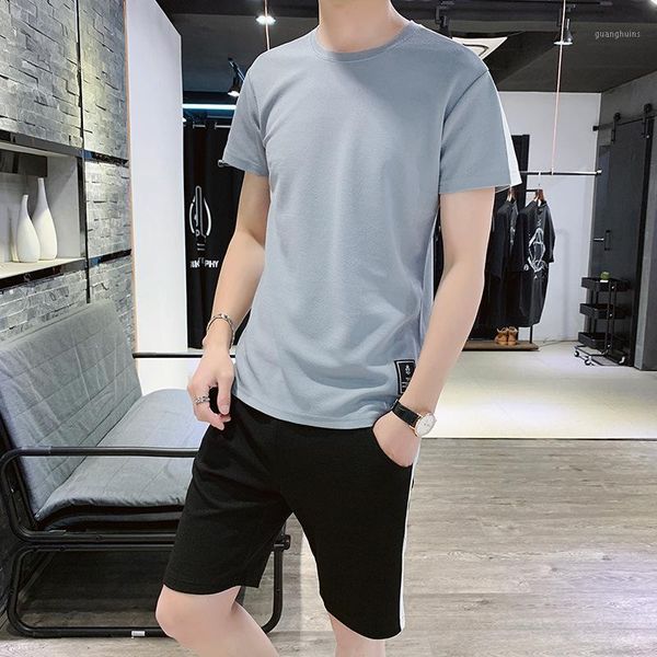 

gym clothing men's short sleeve leisure sports suit summer cool sport handsome two-piece fitness running breathable suits1, White;black