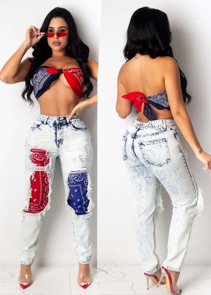 

ly5882 women's recommended personalized print stitched burnt jeans, Blue