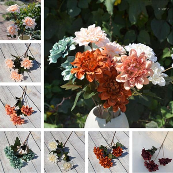 

decorative flowers & wreaths 10pcs fake autumn dahlia (3 heads/piece) 22.83" length simulation scorpio peony for wedding home artificia