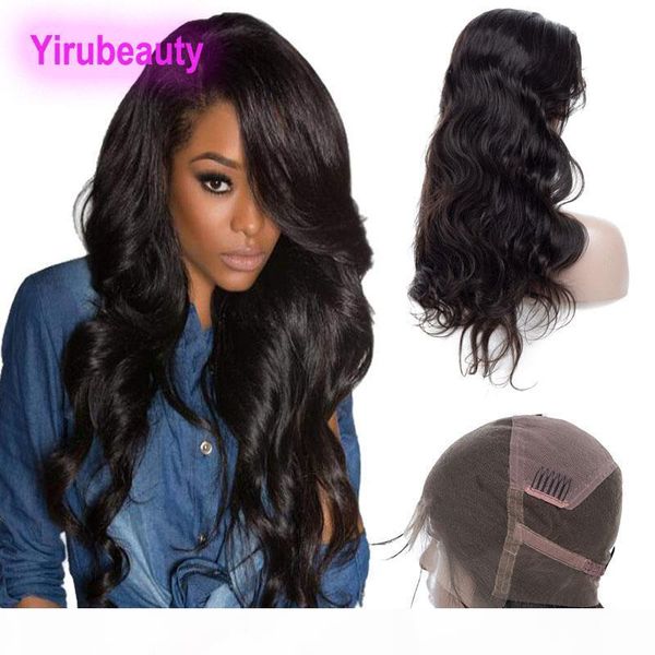 

малазийский 9а человеческих волос полный парик шнурка регулируемый диапазон pre щипковых тела волновые парики шнурка 8-34inch длинные волосы, Black;brown