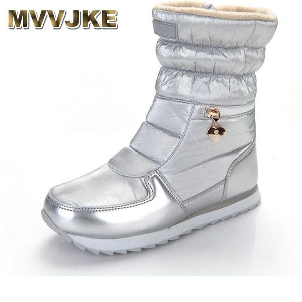 

boots mvvjke 2021 style women fashion silver winter warm snow brand shining shoes solid standard fr1, Black