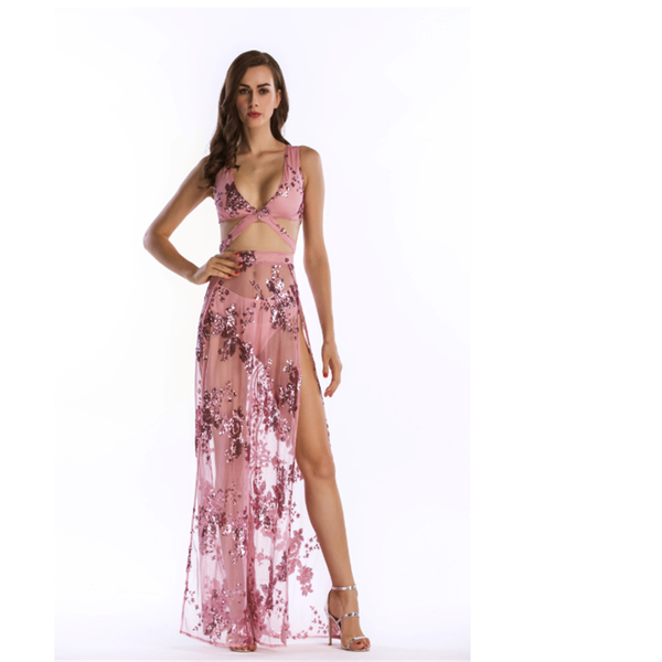 

casual dresses kissqiqi women dress 2021 summer celebrity evening club v neck halter sequin long vestido, Black;gray