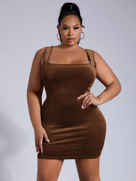 

sxy plus square neck velvet bodycon dress b3pq#, Black