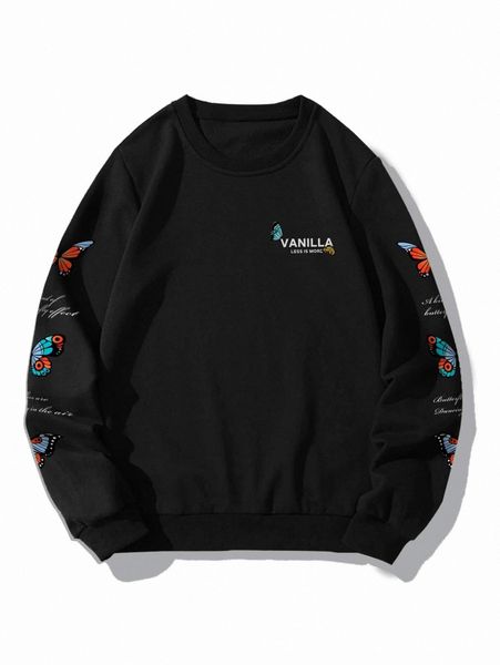 

men 1pc letter and butterfly print sweatshirt m2dg#, Black
