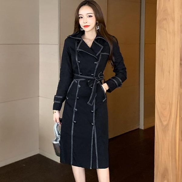 

new arrival fashion korean style a-line dress women elegant office lady temperament double breasted simple solid midi dress, Black;gray