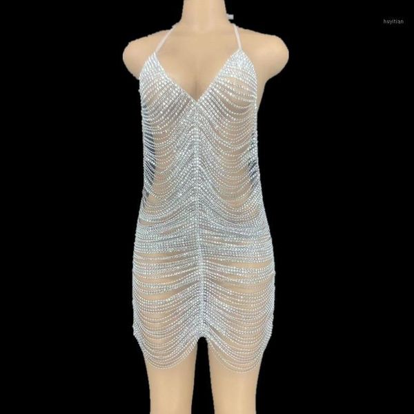 

shining fake rhinestone chains halter backless short dress black birthday celebrate party dress bar club dance hollow outfit1, Black;red