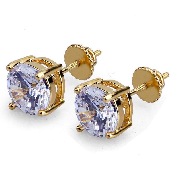 

4mm 6mm 8mm hip hop gold plated round full cz stud earring of mens womens stud earrings with zircon ston wmtqzm lihuibusiness, Golden