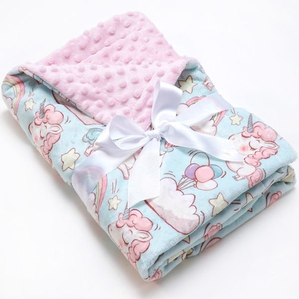 

muslinlife unicorn minky dot kids blanket baby monthly milestone baby blanket soft flannel receiving blanket 70*100cm y200109