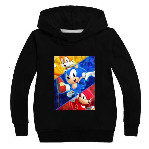 

fashion sonic boys girls pullover hoodies kids casual cotton sweatshirt hooded sportswear children christmas surprise gift, Black