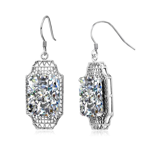 Brincos de diamantes genuínos quadrados 925 Brincos de prata esterlina para mulheres Brincos coreanos Moda jóias Brincos folga