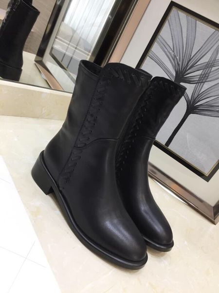 

lady ankle boots autumn winter shoes leather ladies woman knee boot, Black