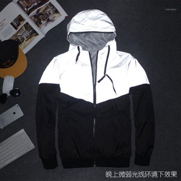 

reflective jacket spring autumn men women thin casual coat hip hop waterproof streetwear windbreaker male patchwork outerwear1, Black;brown