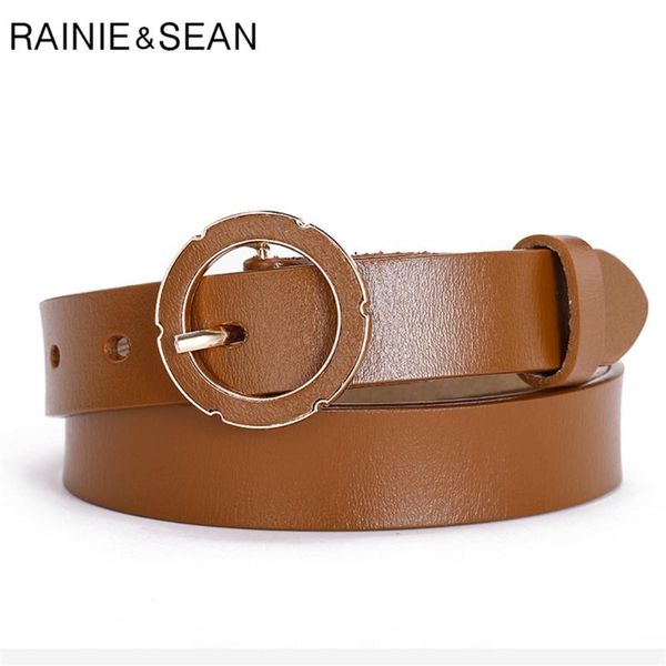 

belts rainie sean women genuine leather belt round buckle for solid caramel colour casual brand female waist 120cm, Black;brown