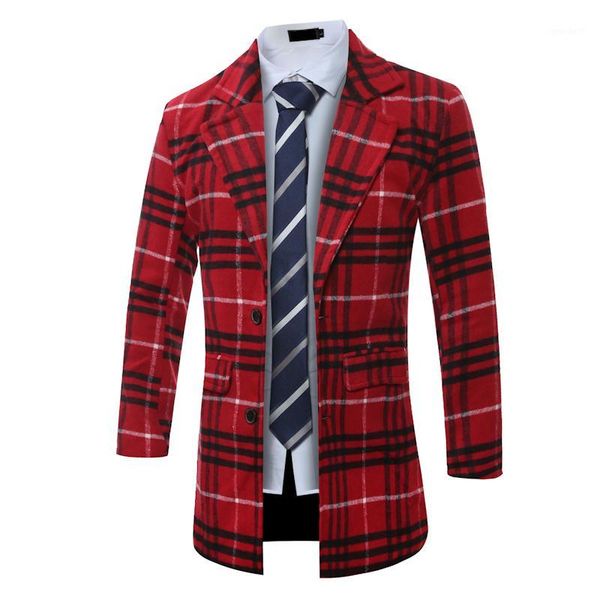

men's wool & blends 2021 fashion men long coats v- neck english plaid woolen jackets winter warm mens gothic clothing plus size full sl, Black