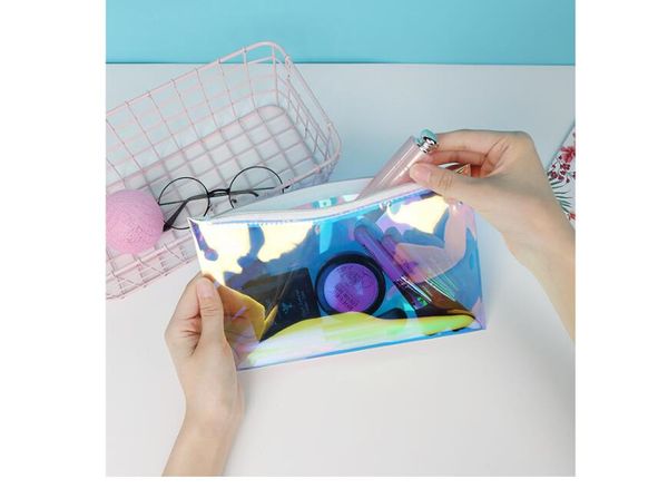 

100pcs cosmetic bag women tpu laser transparent waterproof zipper makeup bags