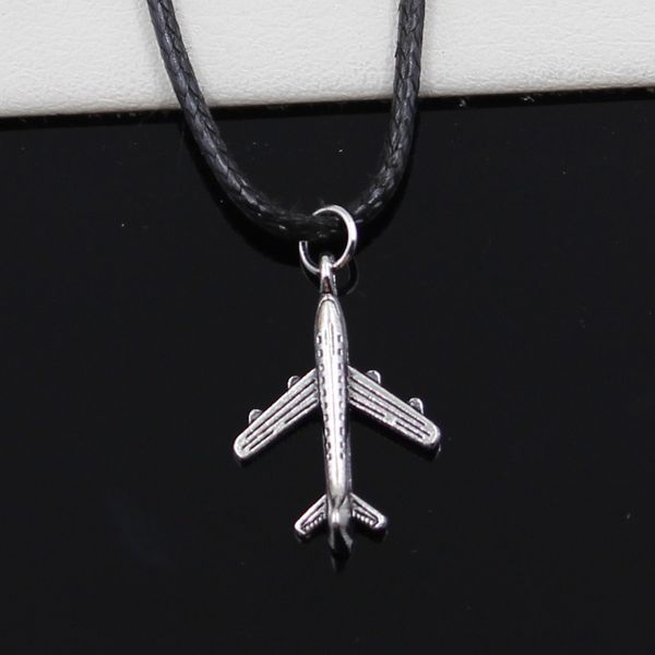 

tibetan silver color pendant plane airplane necklace choker charm black leather cord factory price handmade jewelry ucn0