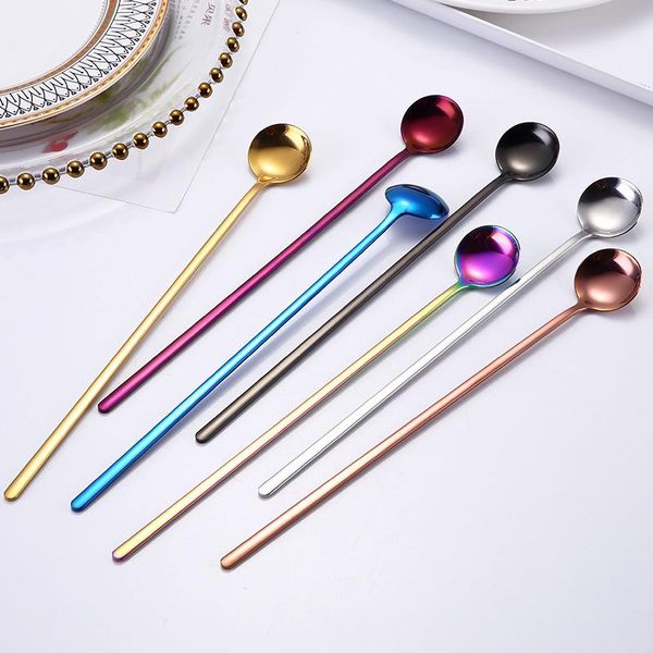 

spoons korean creative coffee spoon stainless steel ice long-handled solid long tableware stirring