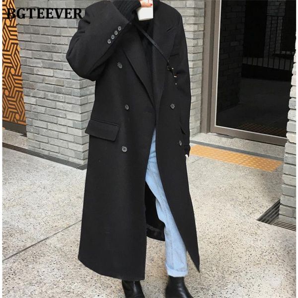 

ladies overcoats outwear double breasted long bgteever thicken loose winter 2020 coats blend women stylish black female woolen glqxf
