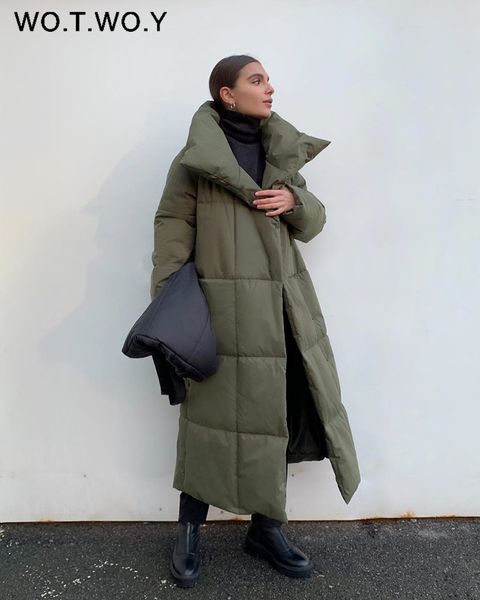 

wotwoy winter thickening x-long parkas women wide-waisted loose cotton padded jackets female green grey sashes warm windbreaker 201029, Black