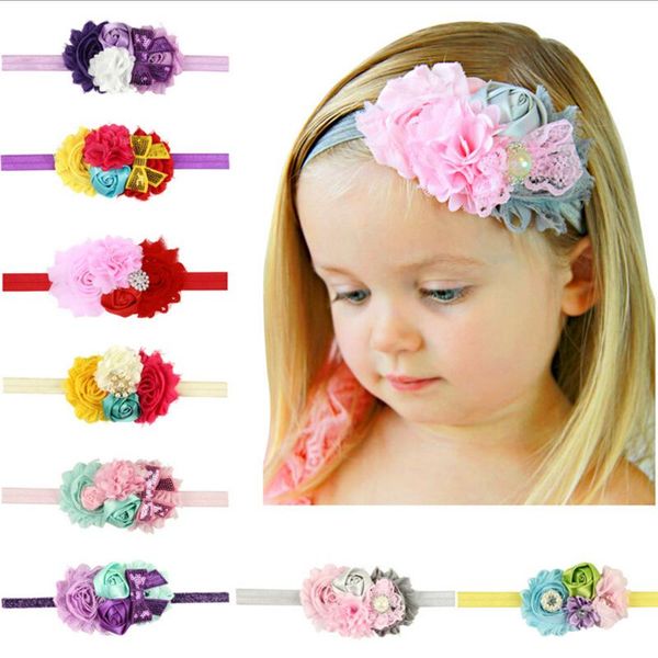 

1pc hair bands flower blend headwear 4 flower pink diamond bead headband hair bands elasticity accessories, Slivery;white