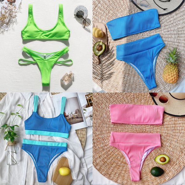 

in-x neon green bikinis 2020 mujer high cut swimsuit female sports swimwear women ribbed bathing suit biquini beach wear q0105, White;black