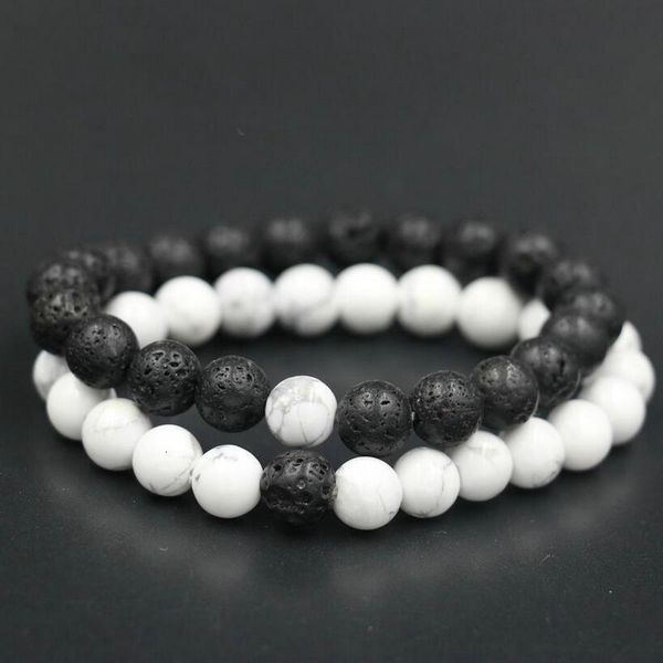 

natural fashion matte white stone black lava 8mm stones beads charm bracelets for men women yoga jewelry
