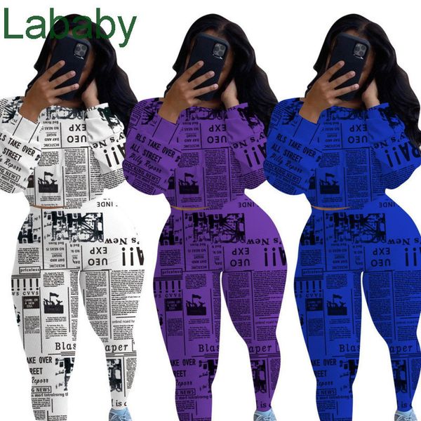 

women tracksuit 2 piece set designer 2021 fashion newspaper printed long sleeve trousers suits ladies street casual jogging sports new, Gray