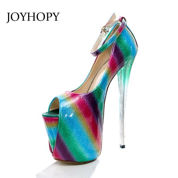 

joyhopy spring summer 19cm thin heel big szie women pumps colorful dancing party catwalk platform shoes woman wedding high heels, Black