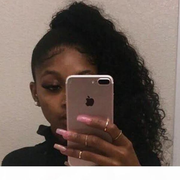 

fashion long ponytail hair accessories fake ponytails extension kinky curly celebrity afro kinky curly 160g drawstring ponytail hair pieces, Black