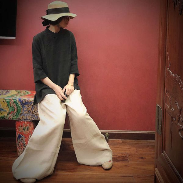 

2020 luoguni high end washed pure linen coil button shirt 1525, White