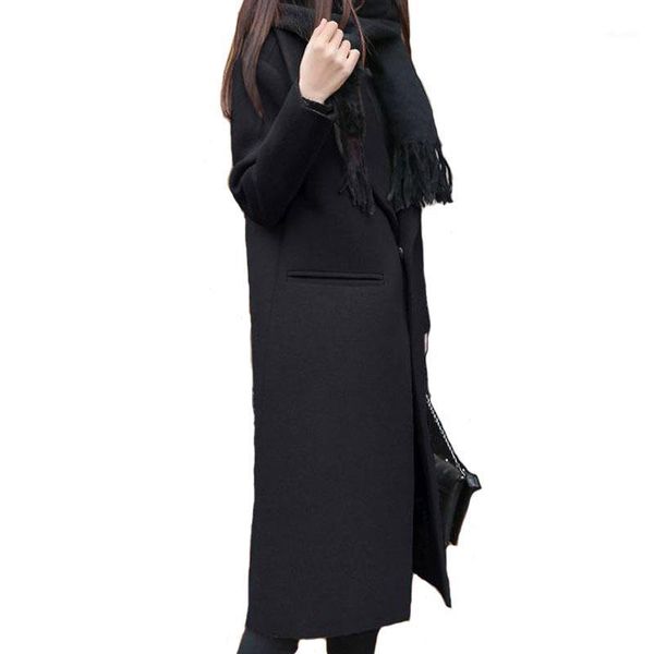 

2020 korean fashion winter double-faced woolen coat female long woolen coat autumn winter warm thick solid loose blends1, Black
