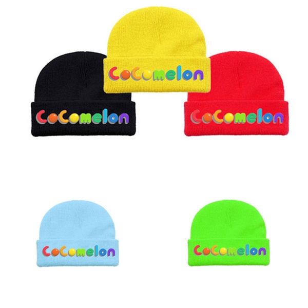 

kids cocomelon hats boys girls 2021 cuffed beanie caps solid color knit warm tuque cartoon letters skull cap outdoor headwear new g12306, Yellow