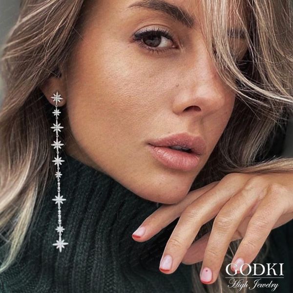 

dangle & chandelier godki brazilian long starlight dubai bridal earring for women wedding party engagement trendy cubic zircon cz jewelry gi, Silver