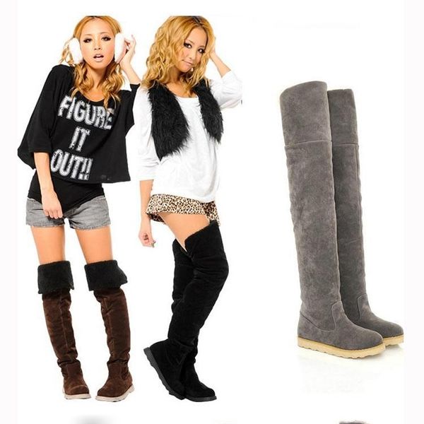 

winter new style women boots fashion flat bottom boots shoes over the knee thigh high faux suede female long boots y200915, Black