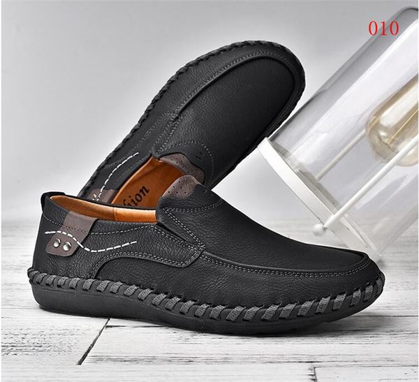 

large size men's casual leather shoes 2020 autumn and winter new hand-sewn peas shoes leather soft sole lazy shoes 38-44, Black