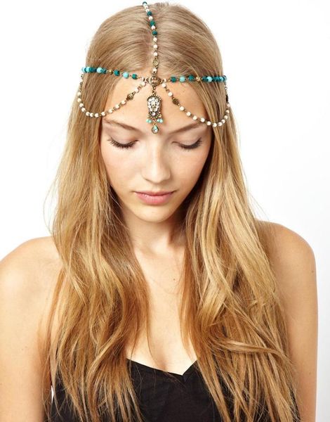 

boho style vintage style silver plated braided festival leaf tassel chain headwear head chain hair jewelry for women girl, Golden;silver