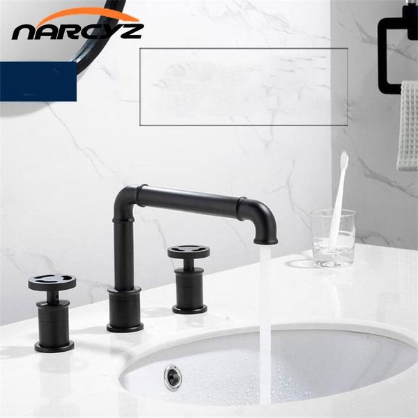 

bathroom sink faucets basin faucet industrial style deck black/gold brass three-hole double handle and cold bathtub a9025