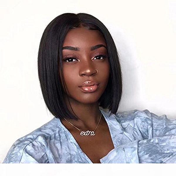 

human hair wigs with brazilian virgin hair,130% density lace front human hair wigs for black women,8 inch short straight natrual black color, Black;brown