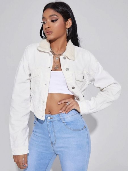 

contrast teddy collar flap pocket cord jacket m4ks#, Black;brown