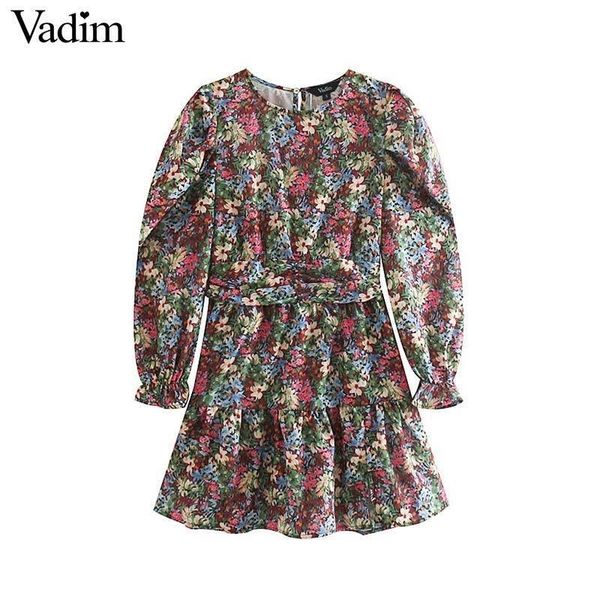 

vadim women sweet floral pattern mini dress side zipper long sleeve slim fit cute female casaul elegant dresses vestidos qc862 t200320, Black;pink