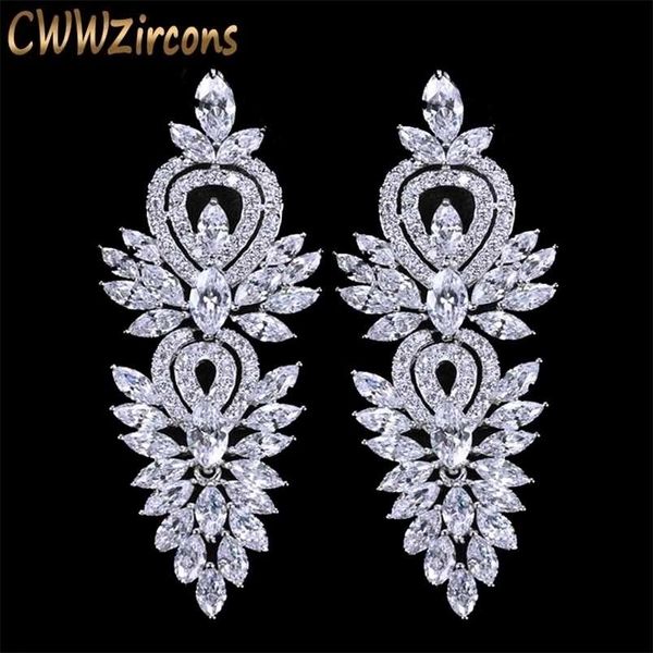 

cwwzircons vintage wedding party jewelry accessories gorgeous cubic zirconia big long luxury bridal earring for women cz309 220210, Silver