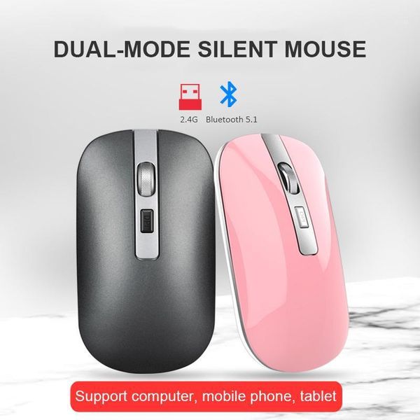 

chyi 2 mode bluetooth 5.1 + 2.4g wireless mouse rechargeable silent computer mause 1600 dpi usb optical slim mice for lappc1