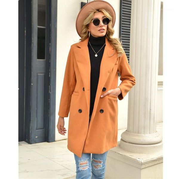 

leosoxs 2020 autumn winter new fashion lapel women's jackets causal loose solid long sleeve buttons pocket ladies long jackets1, Black;brown