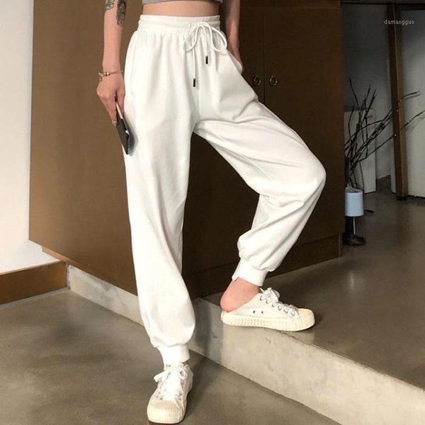 

women fashion jogging pants female loose elastic waist sport drawstring trousers ladies plus size casual streetwear cargo pants1, Black;white