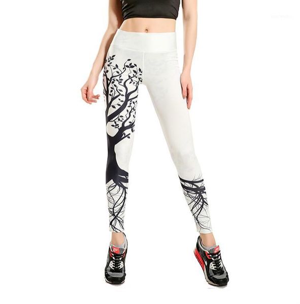 

yoga outfits women tree of life pattern pants sports leggings workout gym tights non see-through fabric foldover waistband1, White;red
