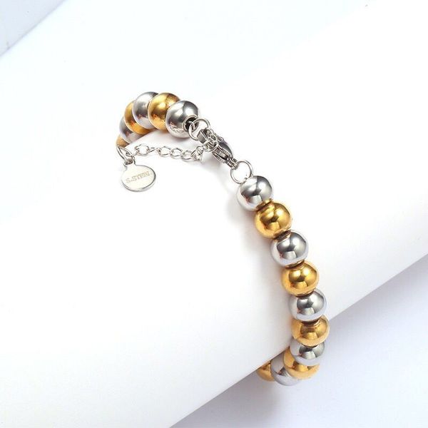 

gold (tb-0019) (21cm*8mm) 316l titanium steel mix 2 color beads bracelets jewelry for men no fade